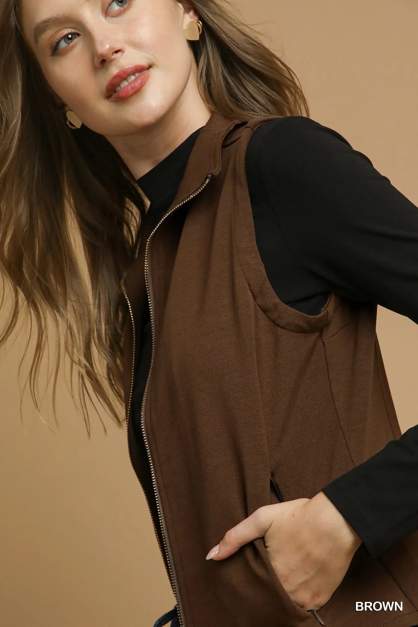Umgee Zip-Front Fitted Vest with Pockets - Tigbul's Variety Fashion Shop