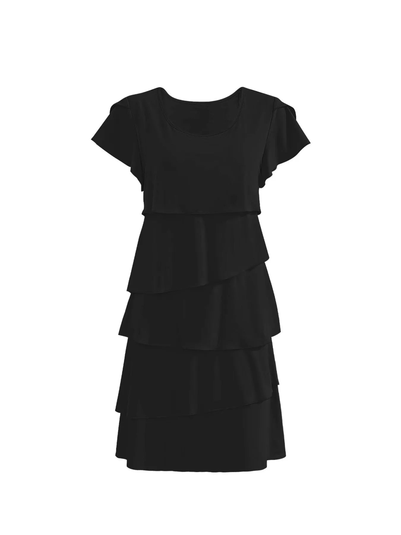 Casual Layered Round Neck Ruffled Sleeve Dress - Tigbul's Variety Fashion Shop
