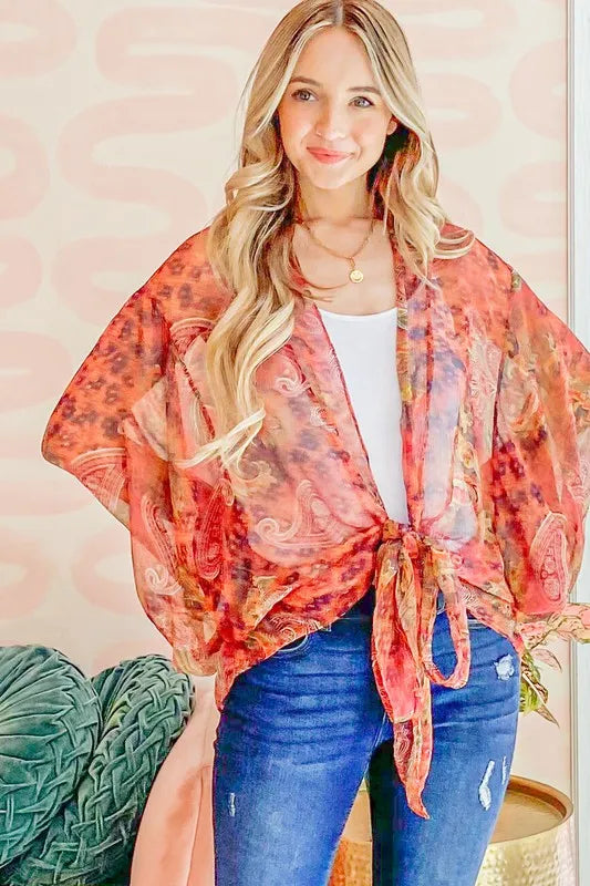 And The Why Front Tie Knot Oversized Print Top - Tigbul's Variety Fashion Shop