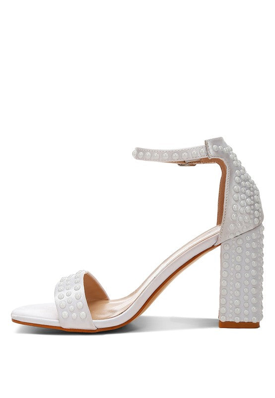 Klebba Pearls Embellished Satin Sandals - Tigbul's Variety Fashion Shop