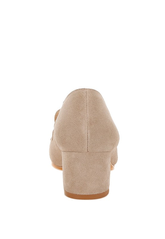 Astra Block Heel Genuine Suede Loafers - Tigbul's Variety Fashion Shop
