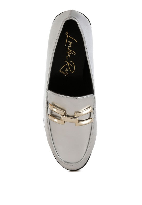 Melucine Metallic Horsebit Detail Loafers - Tigbul's Variety Fashion Shop