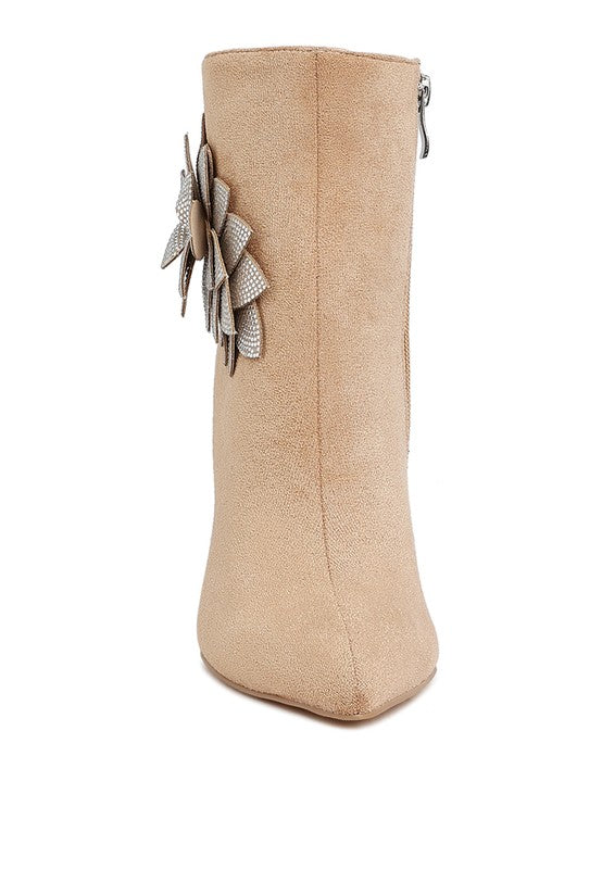 Yarrow Rhinestones Petal Detail Boots - Tigbul's Variety Fashion Shop