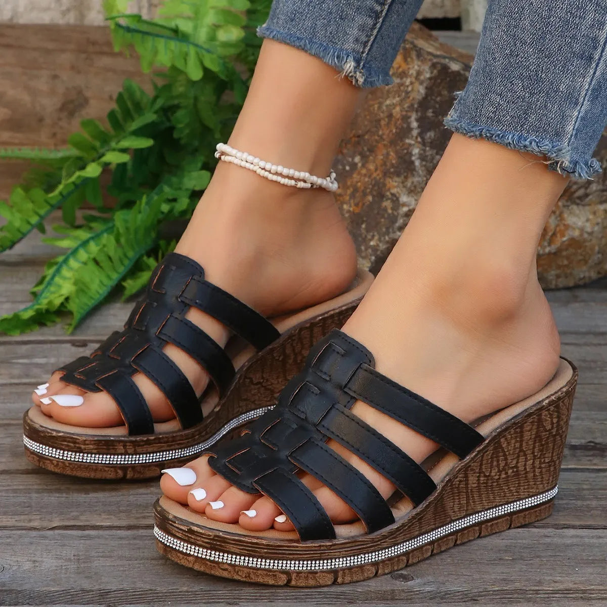 Wedge Platform Sandals with Multiple Strap Design - Tigbul's Variety Fashion Shop