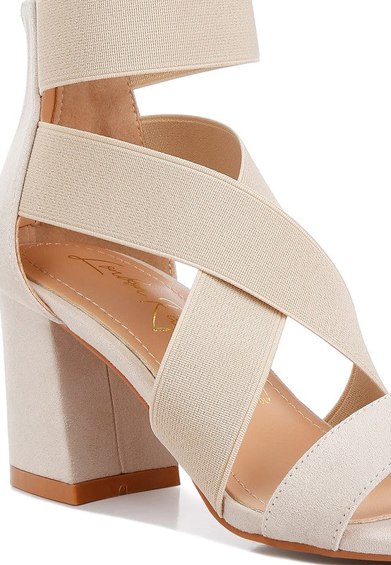Benicia Elastic Strappy Block Heel Sandals - Tigbul's Variety Fashion Shop