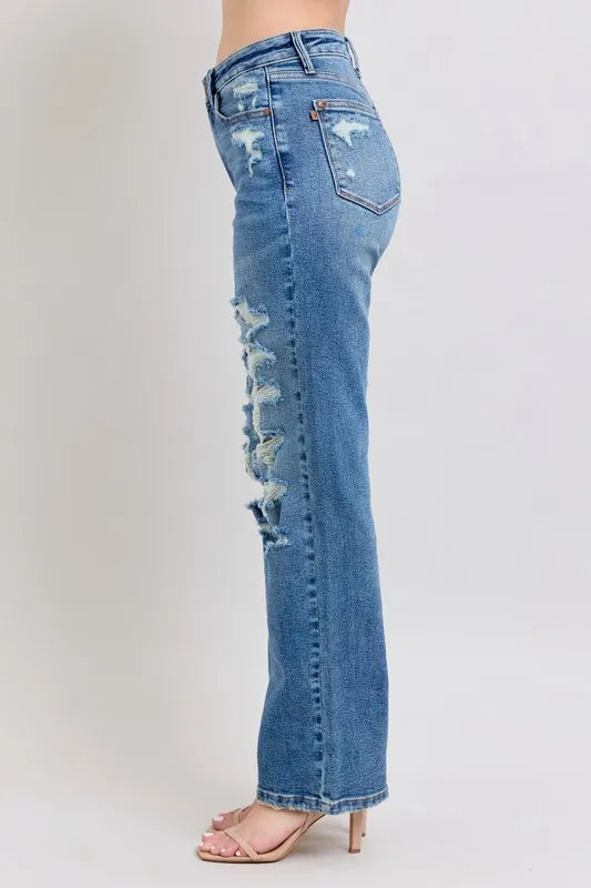 Judy Blue Full Size High Waist Heavy Destroy Straight Jeans Plus Size - Tigbul's Variety Fashion Shop