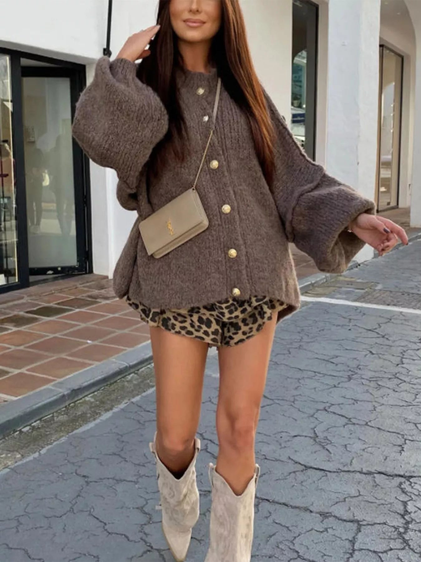 Oversized Knit Button-Down Batwing Sleeve Cardigan - Tigbul's Variety Fashion Shop