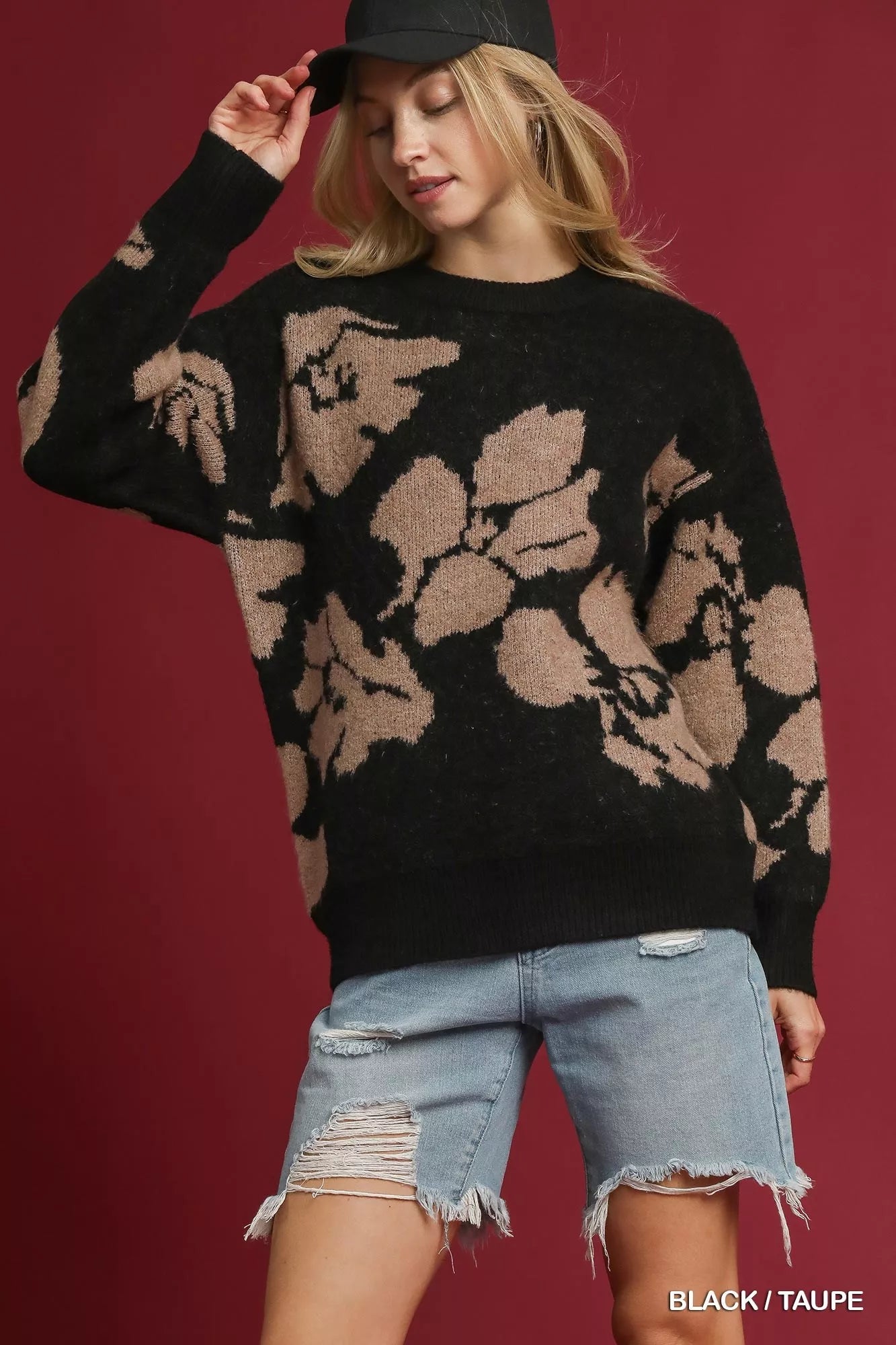 Umgee Floral Long Sleeve Sweater - Tigbul's Variety Fashion Shop