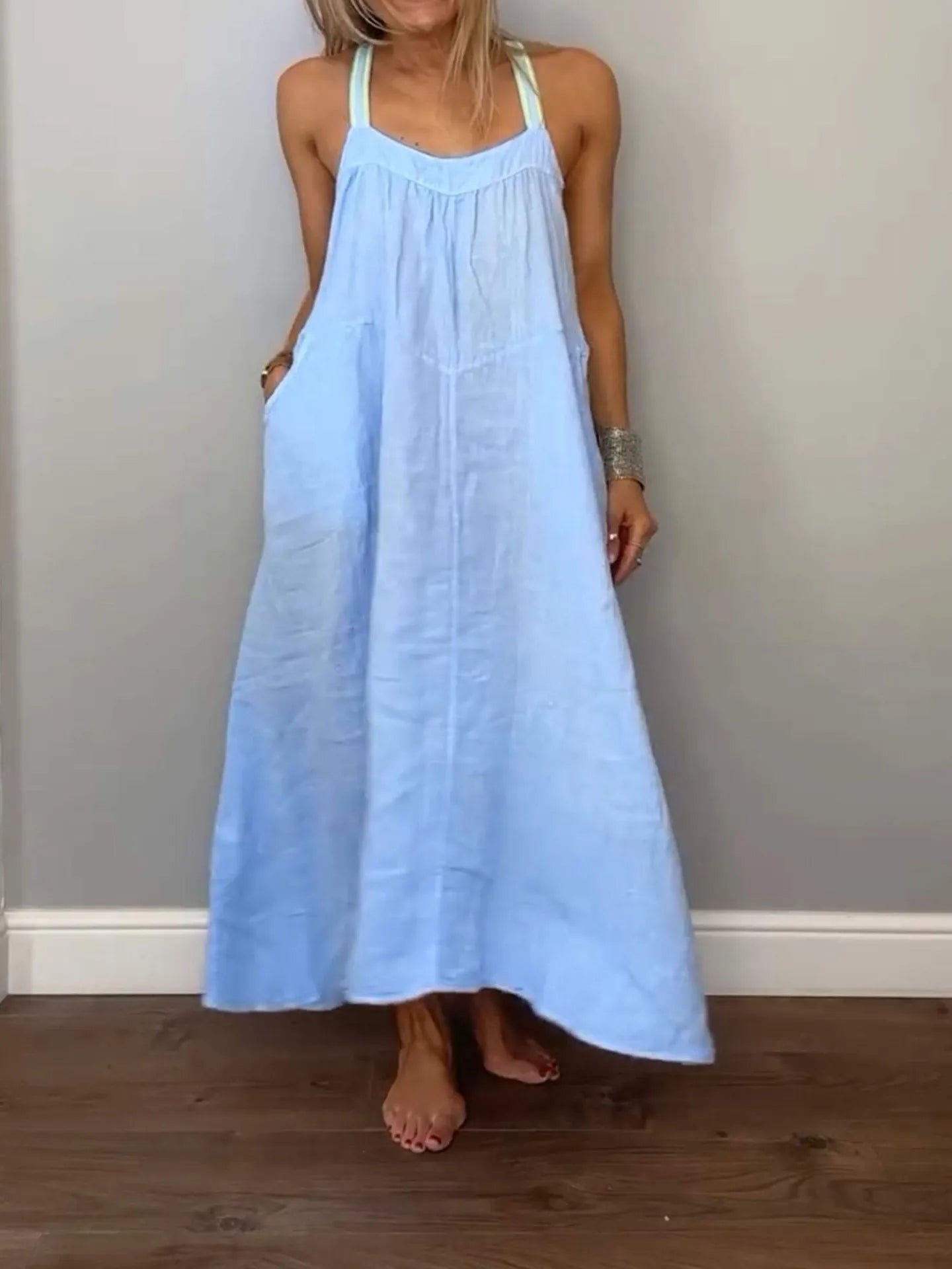 Ruched Cami Maxi Dress with Pockets Size Small - 5XL Plus - Tigbul's Variety Fashion Shop