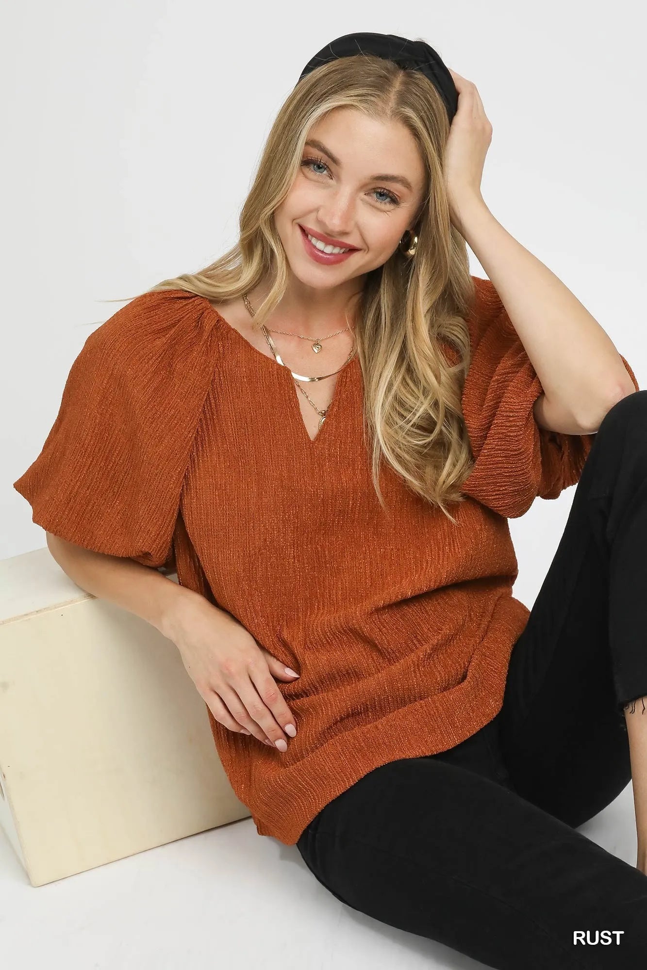Umgee Textured Flutter Sleeve Notch Neck Top - Tigbul's Variety Fashion Shop