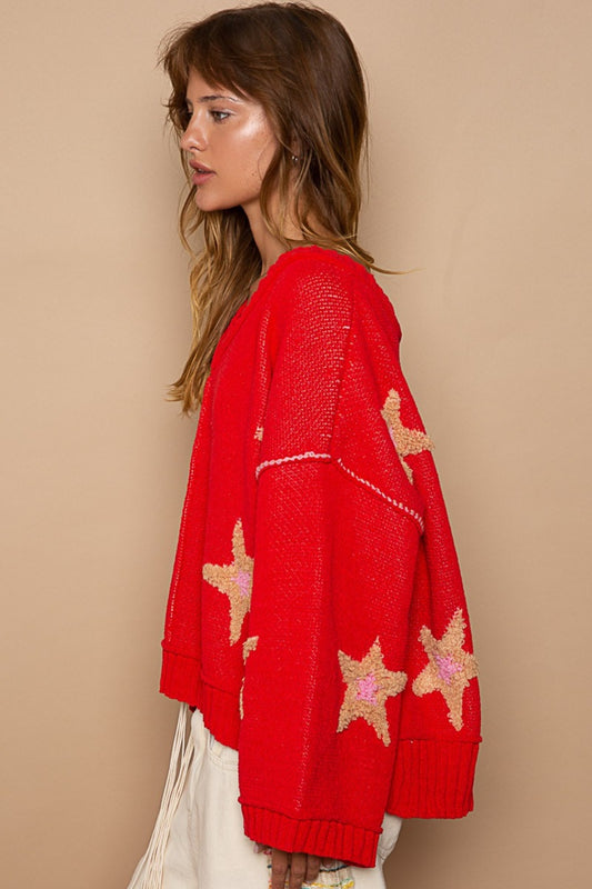 POL Long Sleeve Star Patch Sweater - Tigbul's Variety Fashion Shop