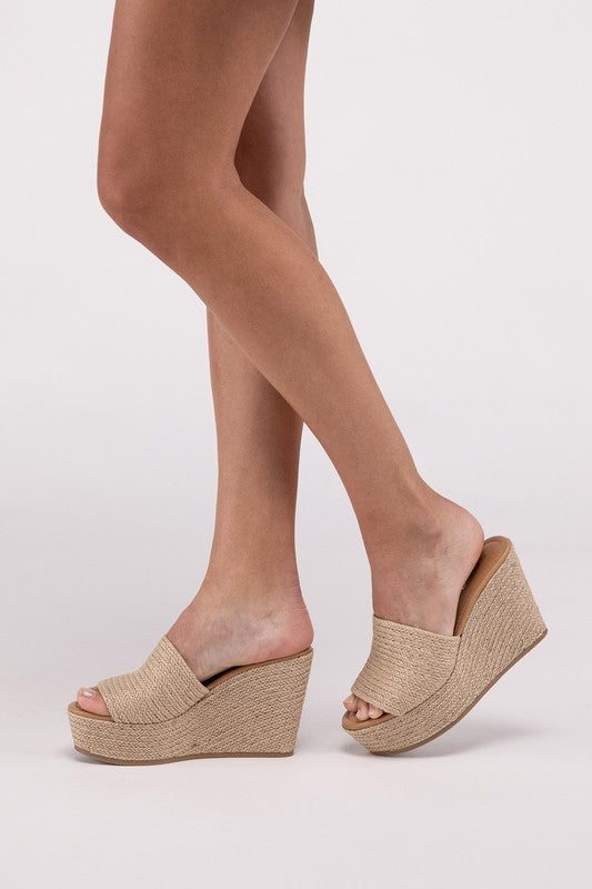 Tan Wedge High Platform Sandals - Tigbul's Variety Fashion Shop