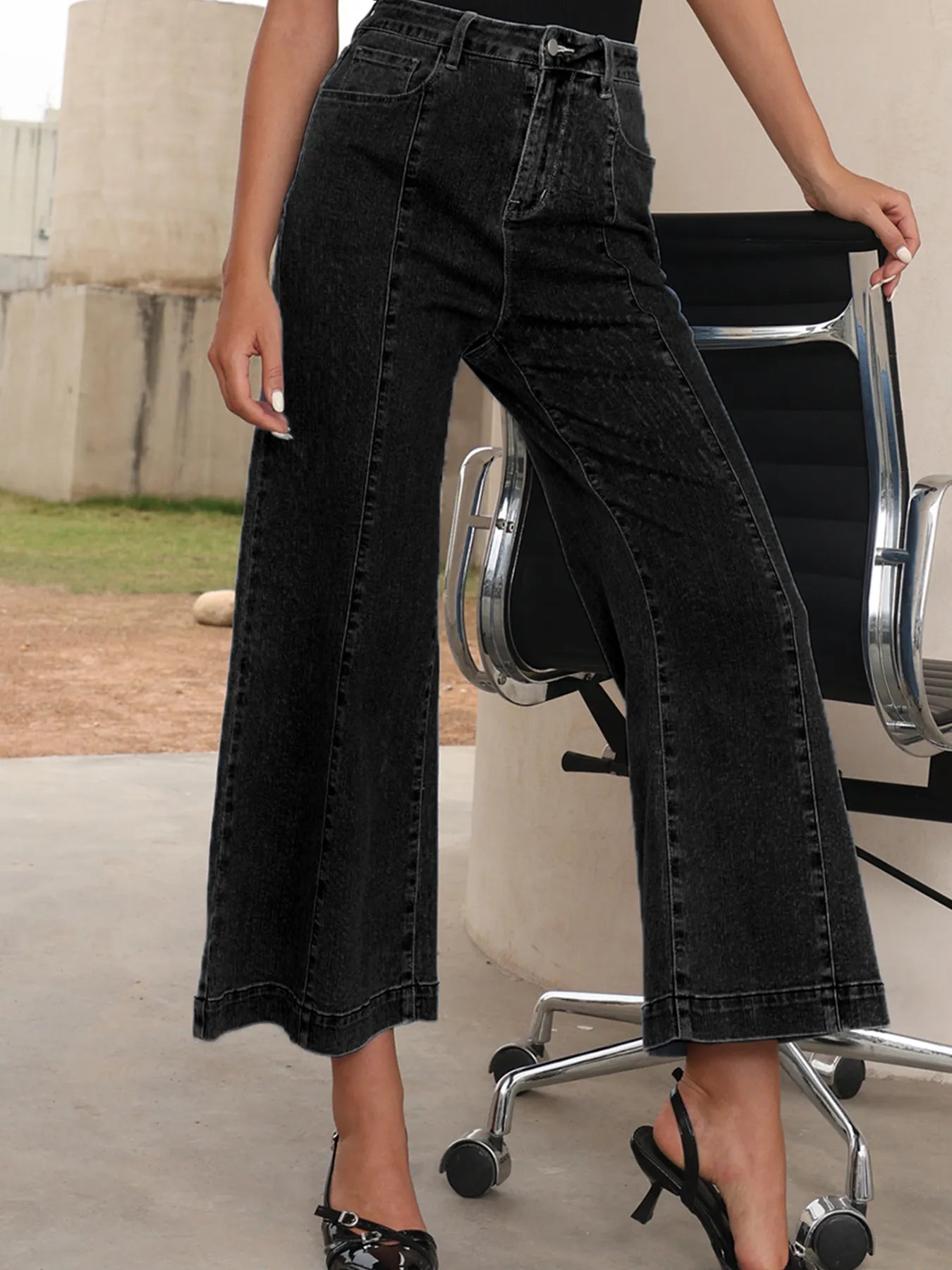 Seam Detail Flared Bottom Ankle Length Jeans - Tigbul's Variety Fashion Shop