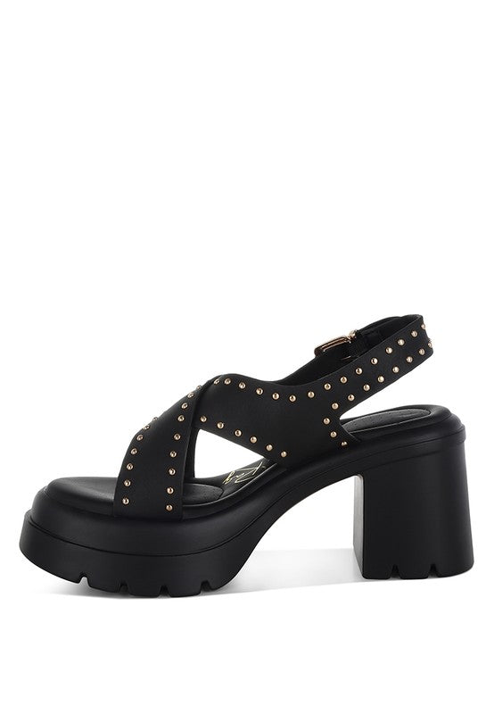 Nambo Stud Embellished Block Heel Sandals - Tigbul's Variety Fashion Shop