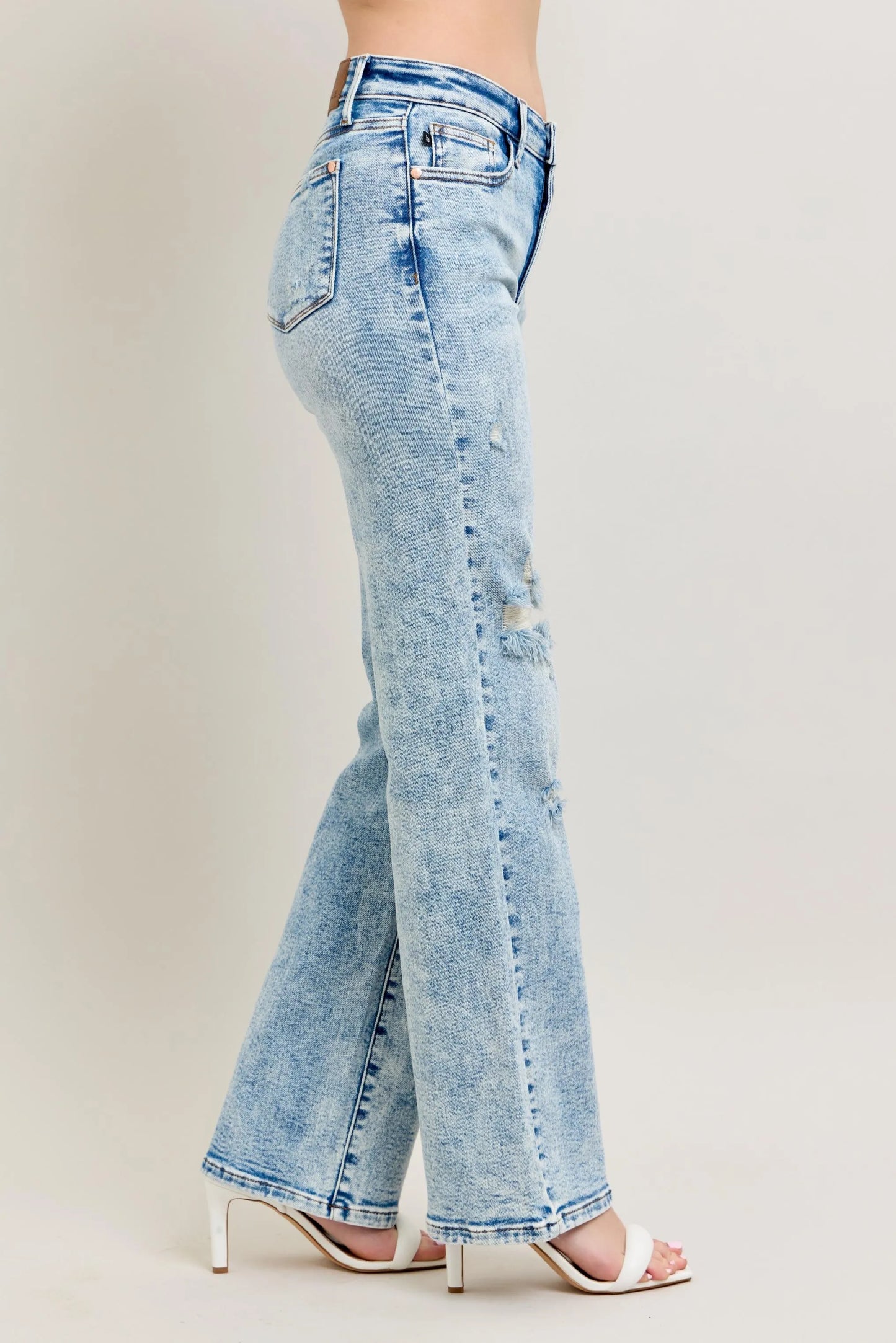 Judy Blue High Waist Mineral Wash Distressed 90's Straight Jeans - Tigbul's Variety Fashion Shop
