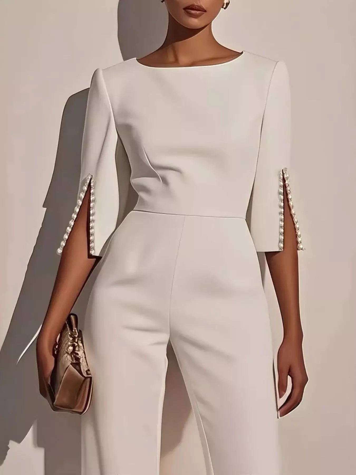 Wide-Leg Jumpsuit with Slit Sleeve - Tigbul's Variety Fashion Shop