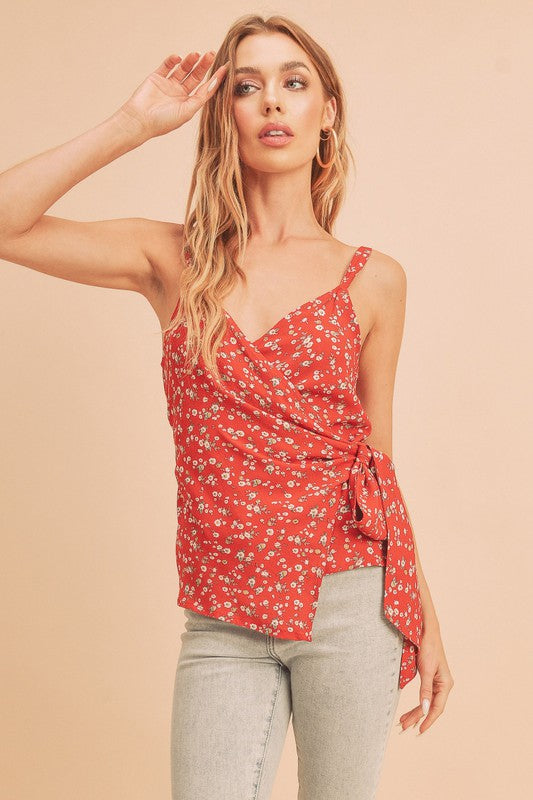 Aemi + Co Ditsy Floral Surplice Adjustable Straps Cami - Tigbul's Variety Fashion Shop