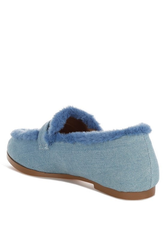 Nivena Fur Detail Denim Loafers - Tigbul's Variety Fashion Shop