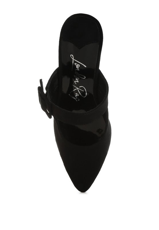 Amapola Buckle Strap Detail Microfiber Mules - Tigbul's Variety Fashion Shop