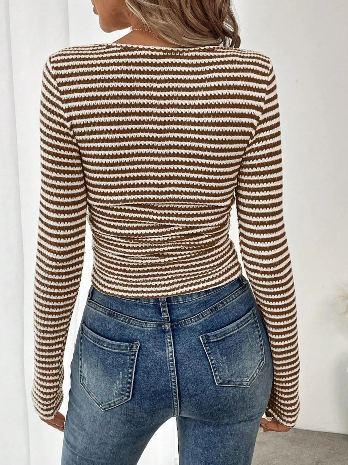 Striped Square Neck Long Sleeve T-Shirt - Tigbul's Variety Fashion Shop
