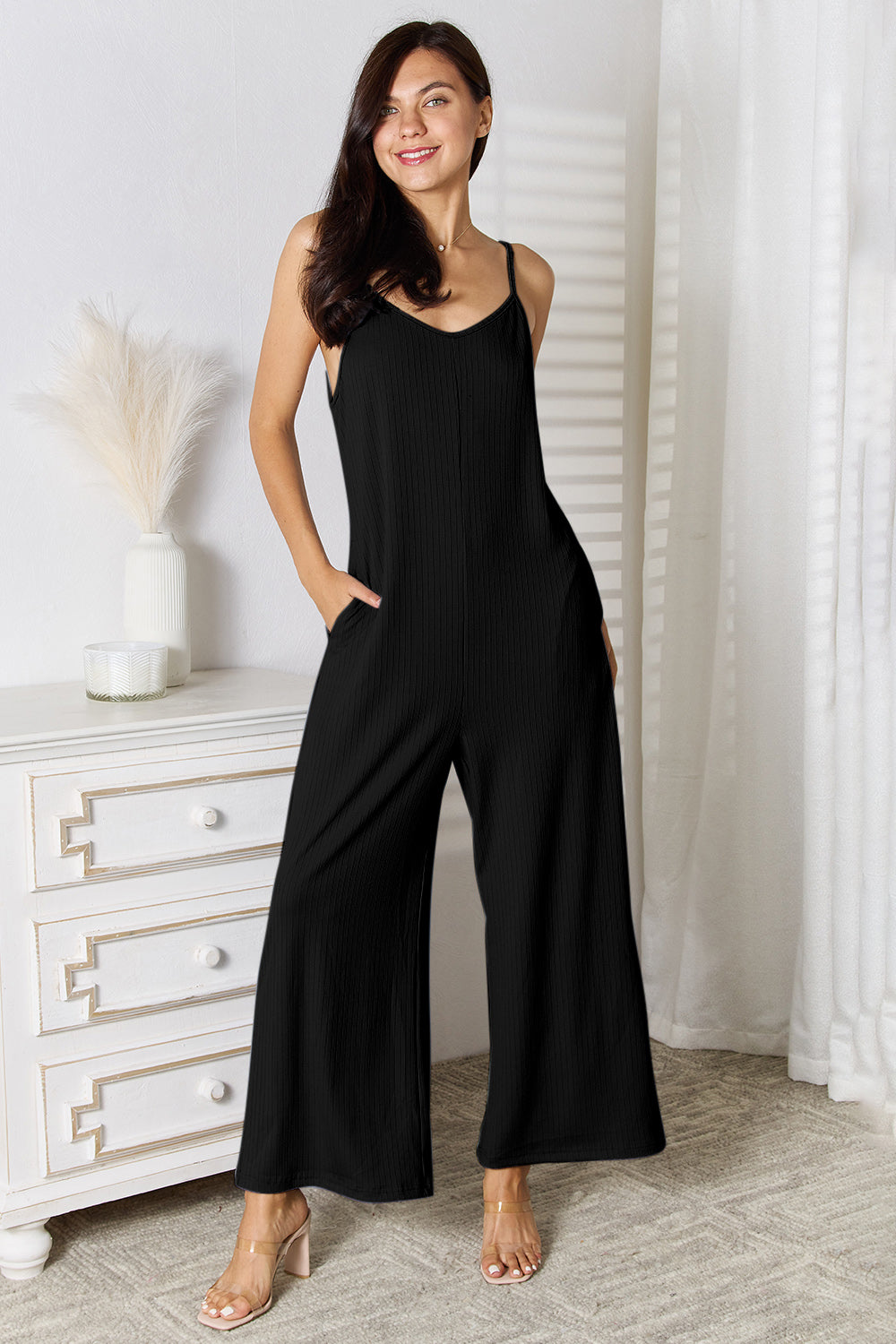 Spaghetti Strap V-Neck Jumpsuit - Tigbul's Variety Fashion Shop