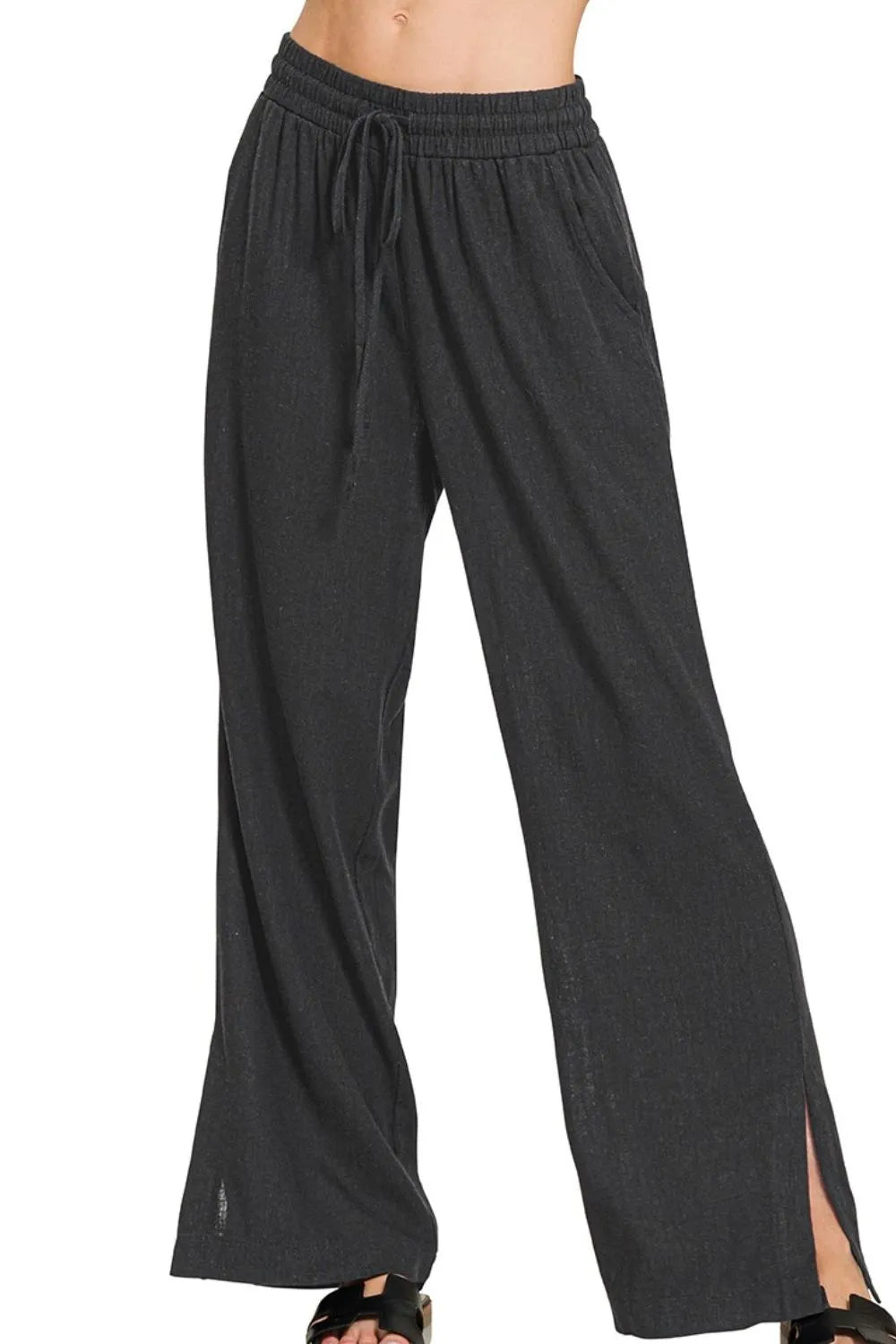 Black Linen Drawstring Pants - Tigbul's Variety Fashion Shop