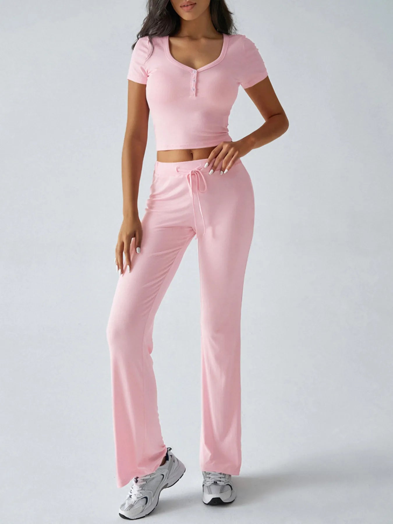 Casual Ribbed Short Sleeve Top and Pants Set - Tigbul's Variety Fashion Shop