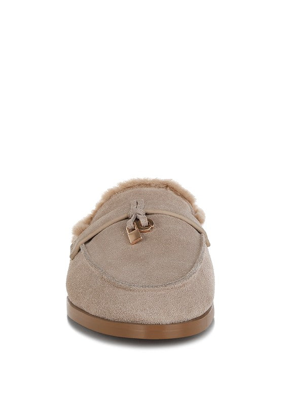 Bosnia Suede & Faux Fur Slip On Mules - Tigbul's Variety Fashion Shop