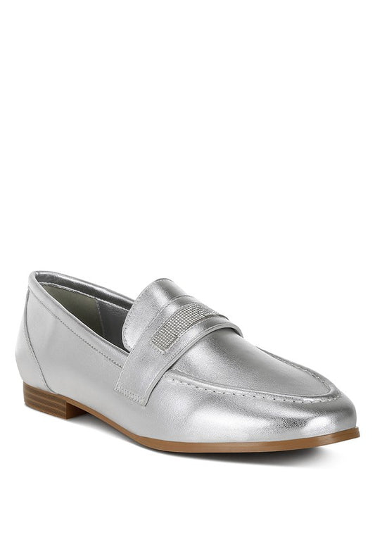 Eden Ode Rhinestone Strap Metallic Loafers - Tigbul's Variety Fashion Shop