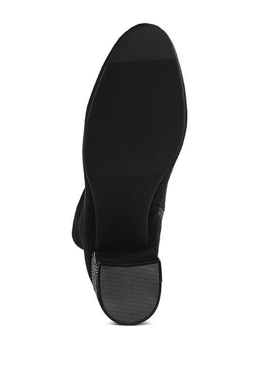 Chena Rhinestones Embellished Block Heel Boots - Tigbul's Variety Fashion Shop