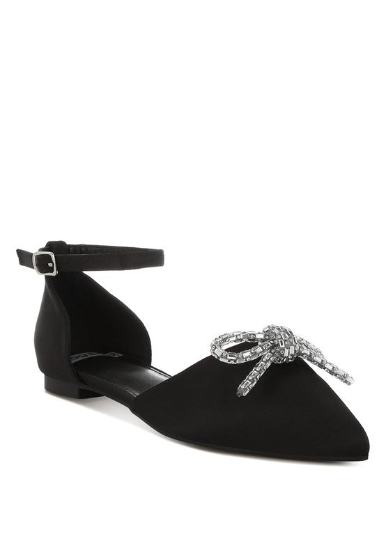 Simina Rhinestone Detail Bow Flat Sandals - Tigbul's Variety Fashion Shop