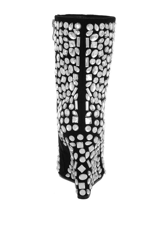 Trend Titan Diamante Slim Wedge Heel Boots - Tigbul's Variety Fashion Shop