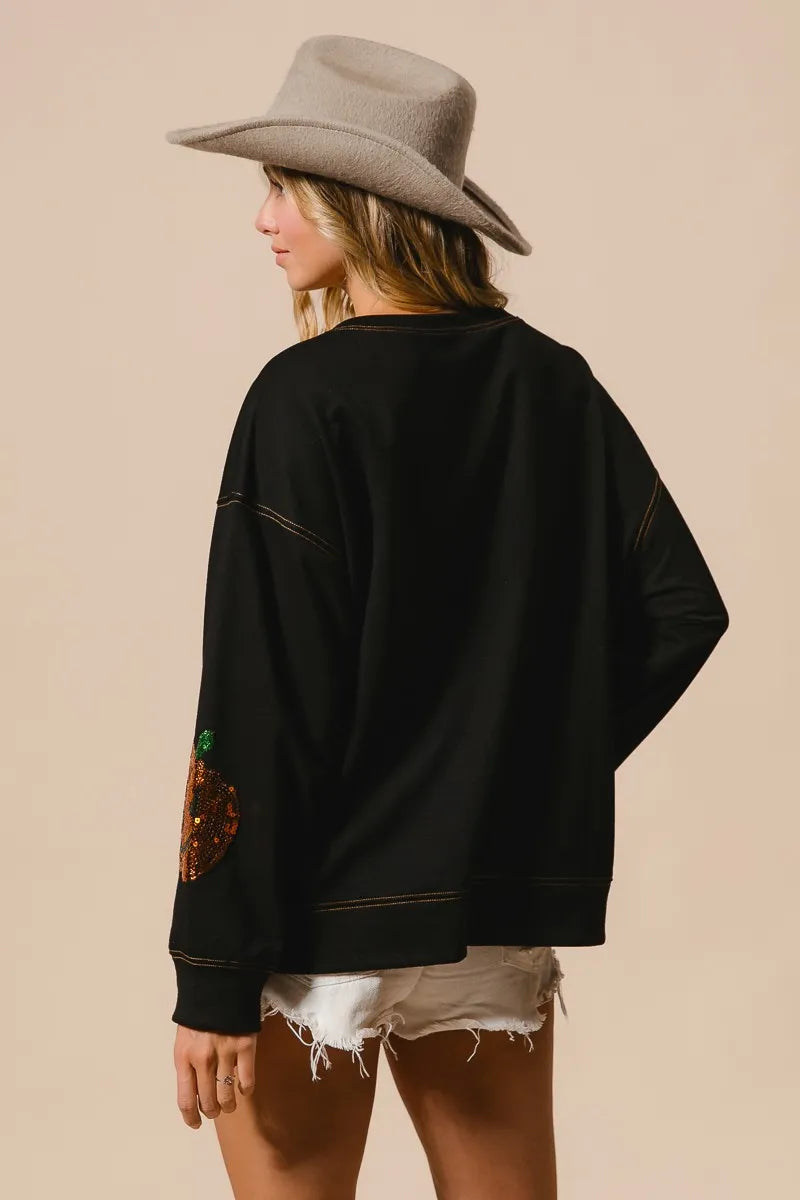 BiBi Halloween Theme Sequin Embroideries Sweatshirt - Tigbul's Variety Fashion Shop