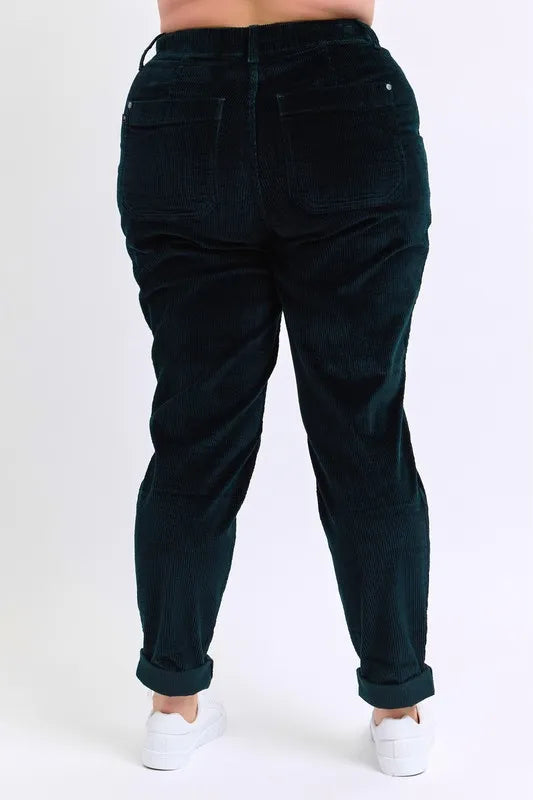 Judy Blue Green High Waist Corduroy Cuffed Jogger Plus Size - Tigbul's Variety Fashion Shop