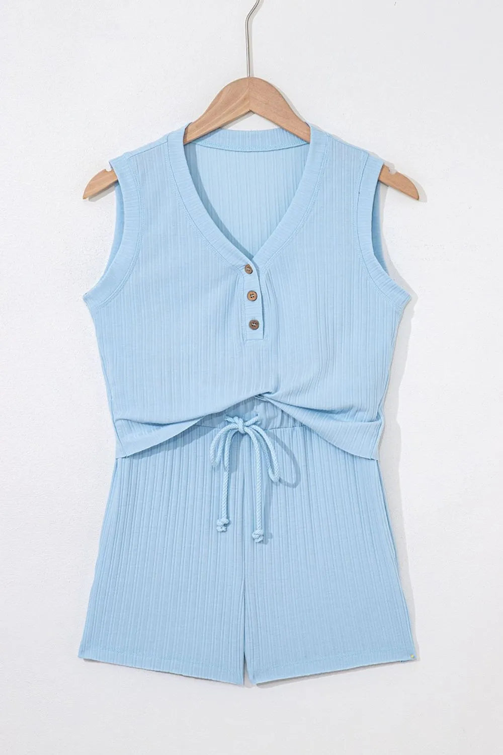 Summer Ribbed Sleeveless Drawstring Romper - Tigbul's Variety Fashion Shop
