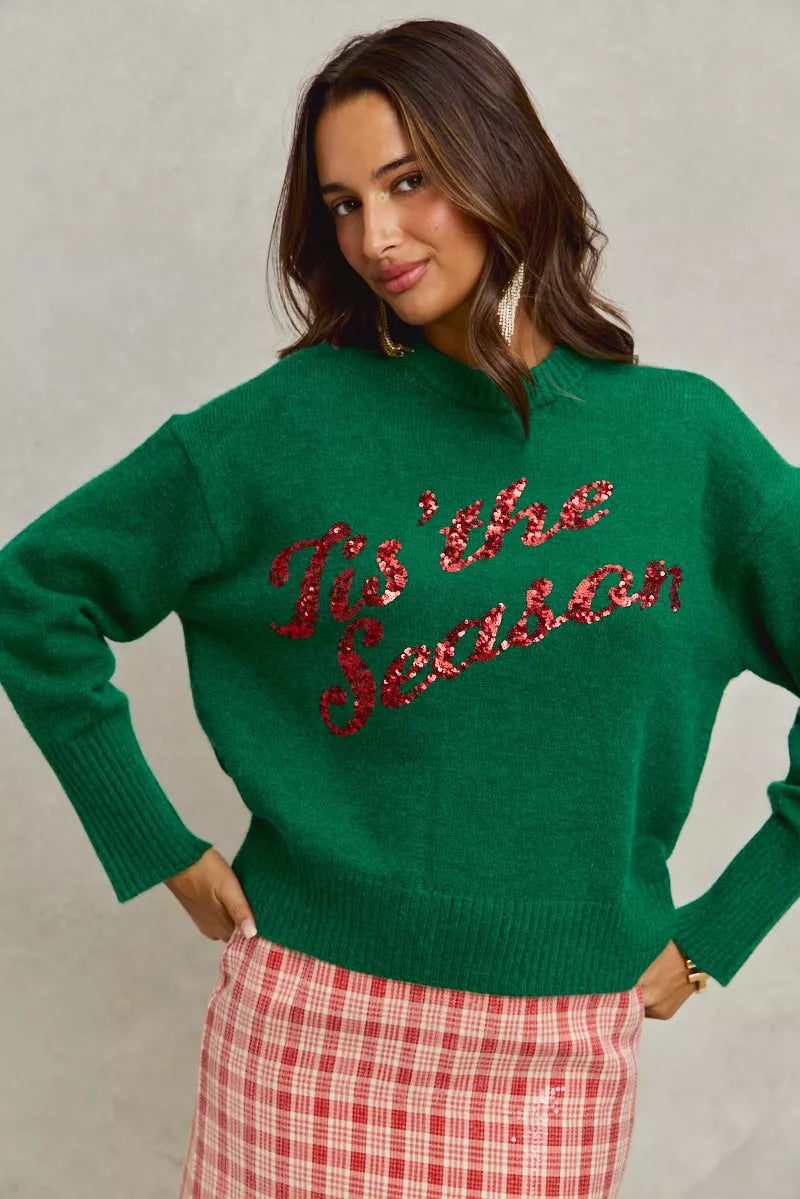 SO ME Sequins Lettering Christmas Holiday Sweater - Tigbul's Variety Fashion Shop