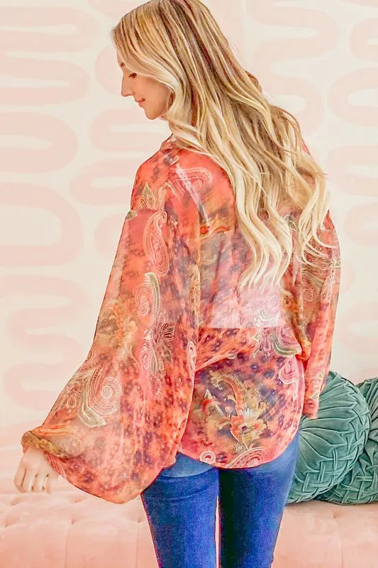 And The Why Front Tie Knot Oversized Print Top - Tigbul's Variety Fashion Shop