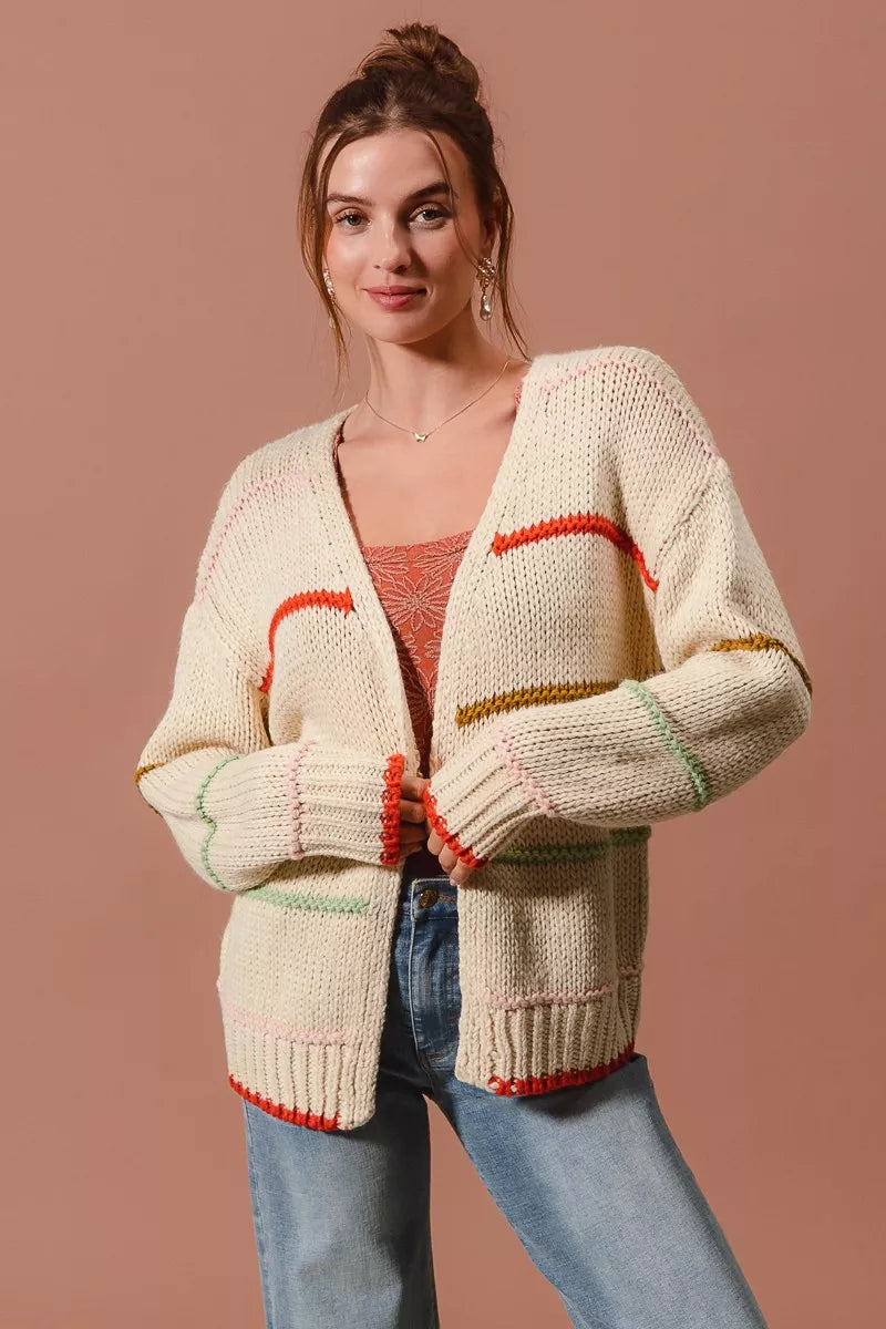 SO ME Loose Fit Multi Stripe Open Front Cardigan - Tigbul's Variety Fashion Shop