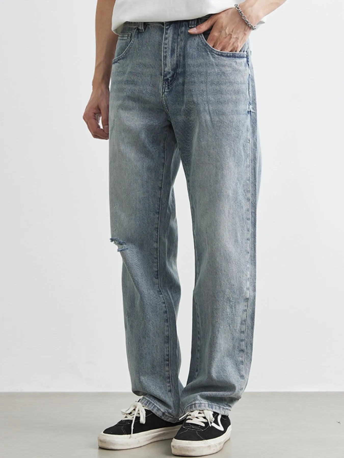 Men's Washed Wide Leg Distressed Jeans - Tigbul's Variety Fashion Shop