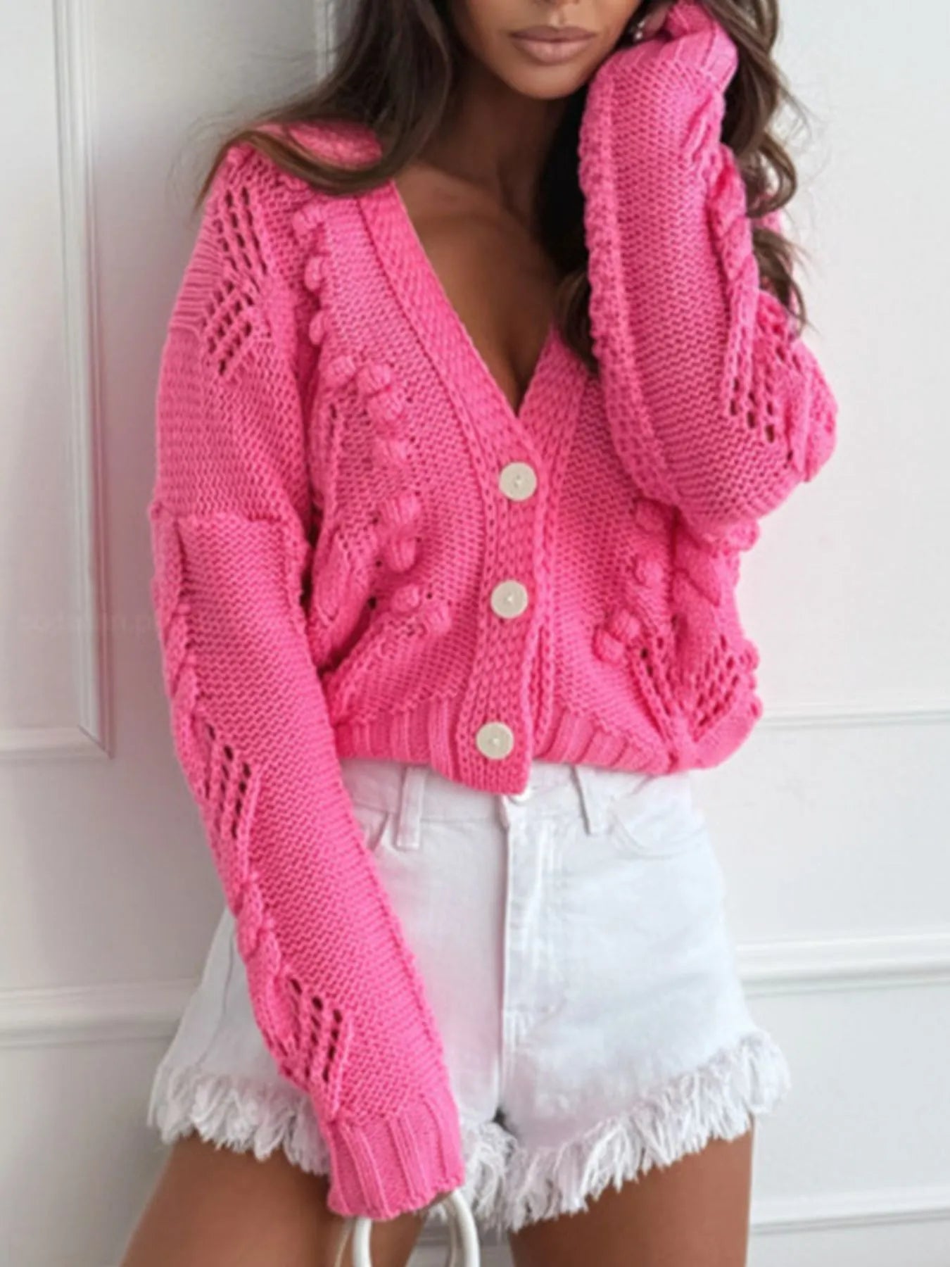 Button Up V-Neck Cardigan - Tigbul's Variety Fashion Shop