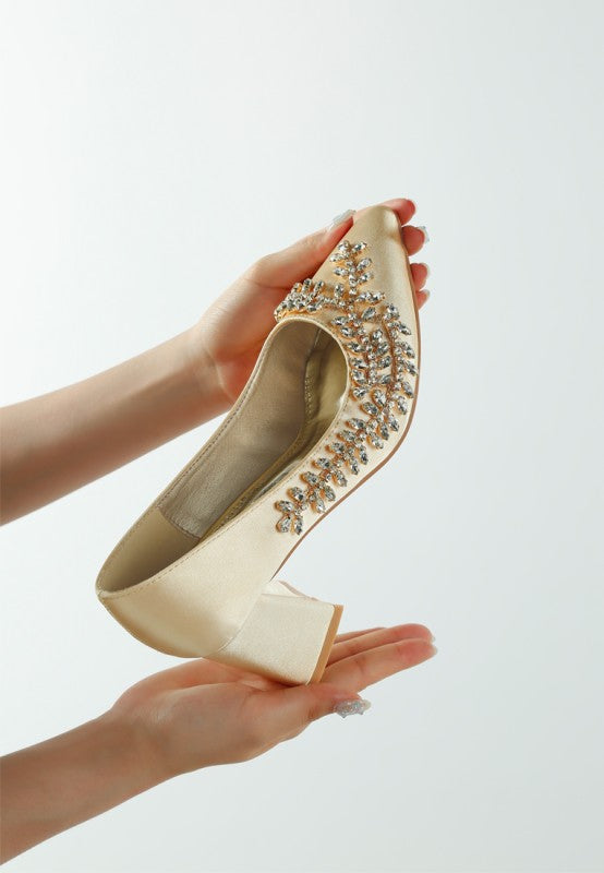 Abatina Satin Diamante Embellished Pumps - Tigbul's Variety Fashion Shop