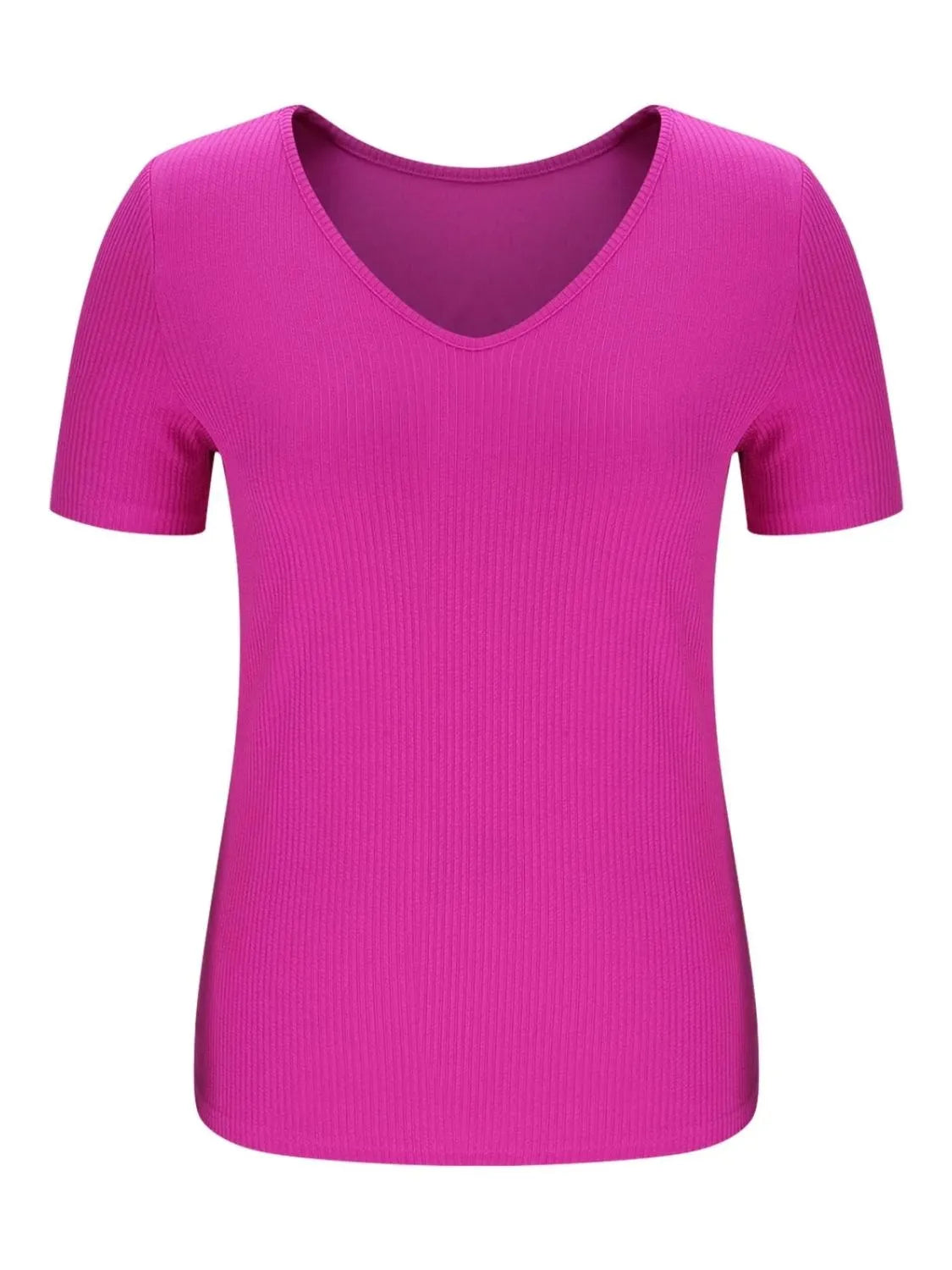 Solid V-Neck Short Sleeve T-Shirt - Tigbul's Variety Fashion Shop