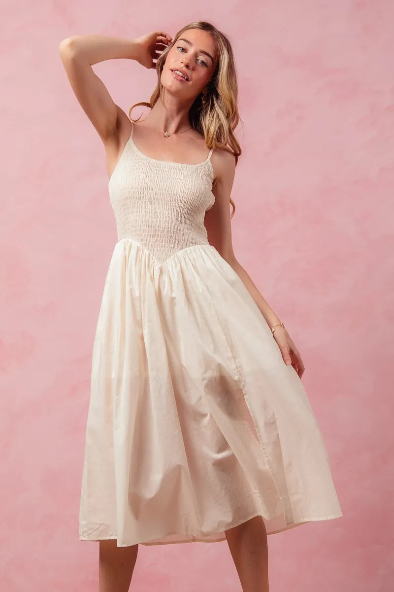 SO ME Smocked Sleeveless Casual Everyday Dress With Slit - Tigbul's Variety Fashion Shop