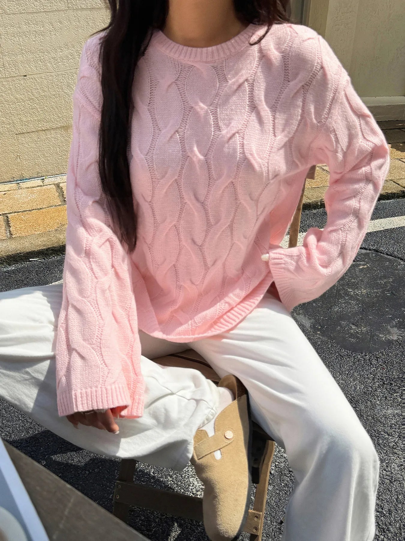 Cable Knit Long Sleeve Sweater - Tigbul's Variety Fashion Shop