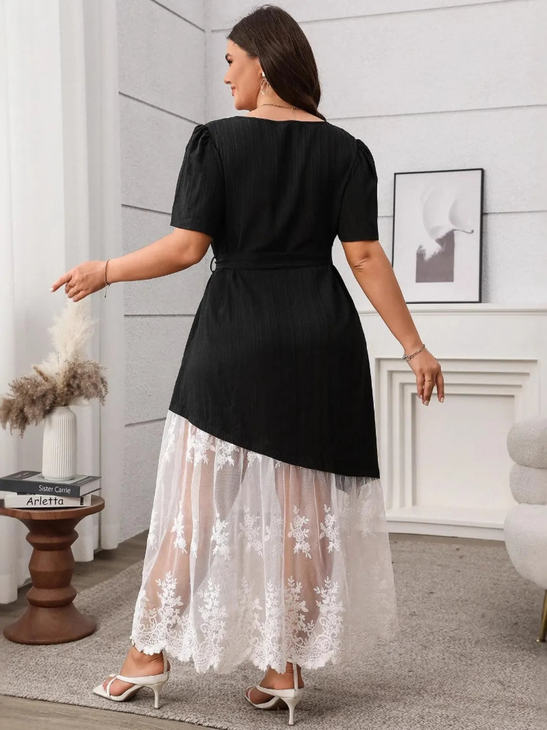 Plus Size Lace Patchwork Short Sleeve Maxi Dress - Tigbul's Variety Fashion Shop