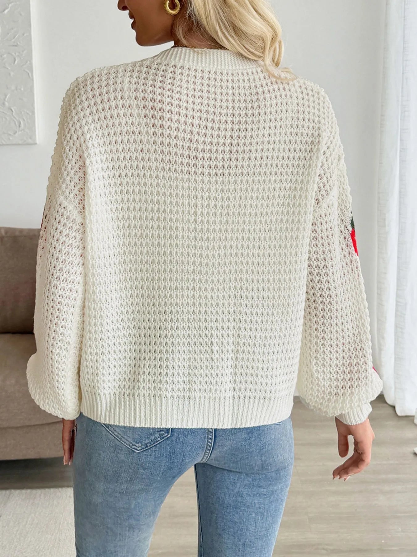 Strawberry Pattern V-Neck Button-Up Cardigan - Tigbul's Variety Fashion Shop