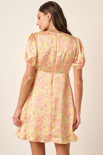 Tellow Combo Printed V-Neck Puff Sleeve Mini Dress - Tigbul's Variety Fashion Shop