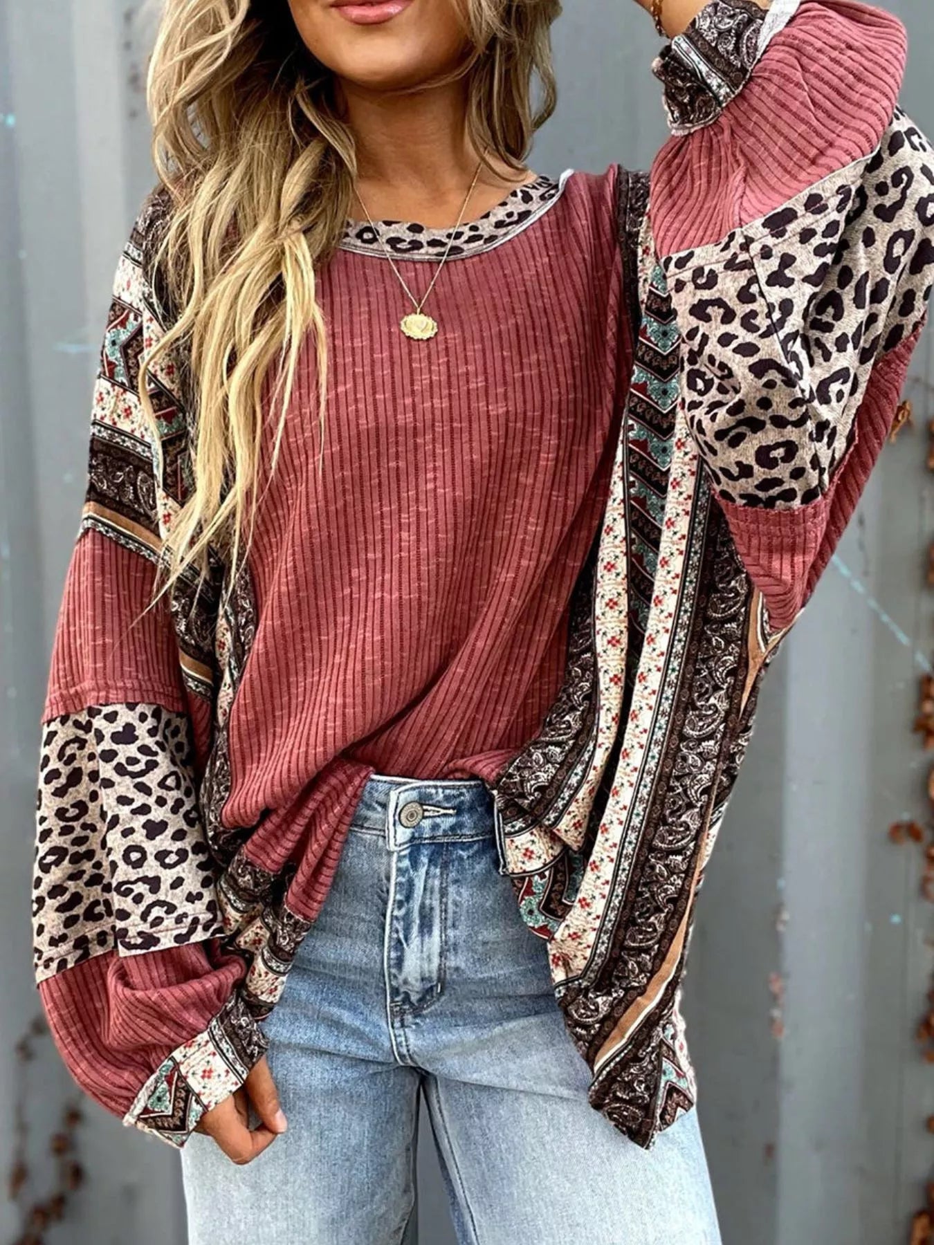 Leopard Color Block Ribbed Top - Tigbul's Variety Fashion Shop