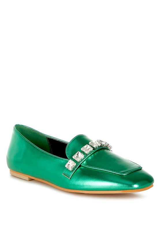 Celosia Metallic Diamante Strap Loafers - Tigbul's Variety Fashion Shop