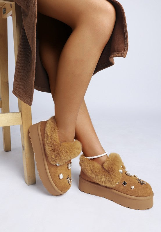 Zeta Charm Detail Slip On Snow Boots - Tigbul's Variety Fashion Shop